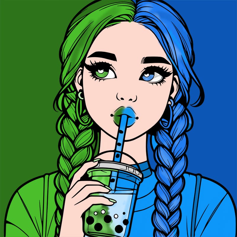 realistic girl with braided hair drinking boba