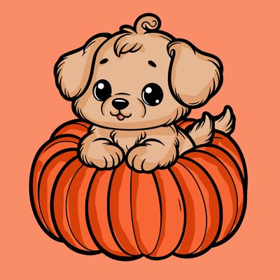 cute little puppy in a pumpkin