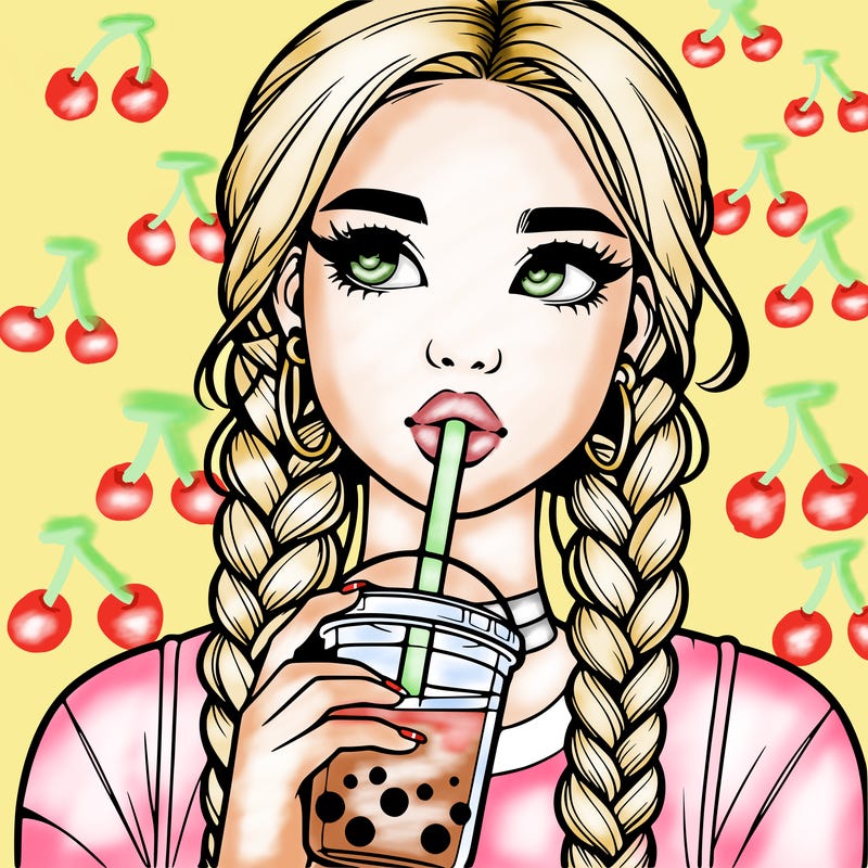 realistic girl with braided hair drinking boba