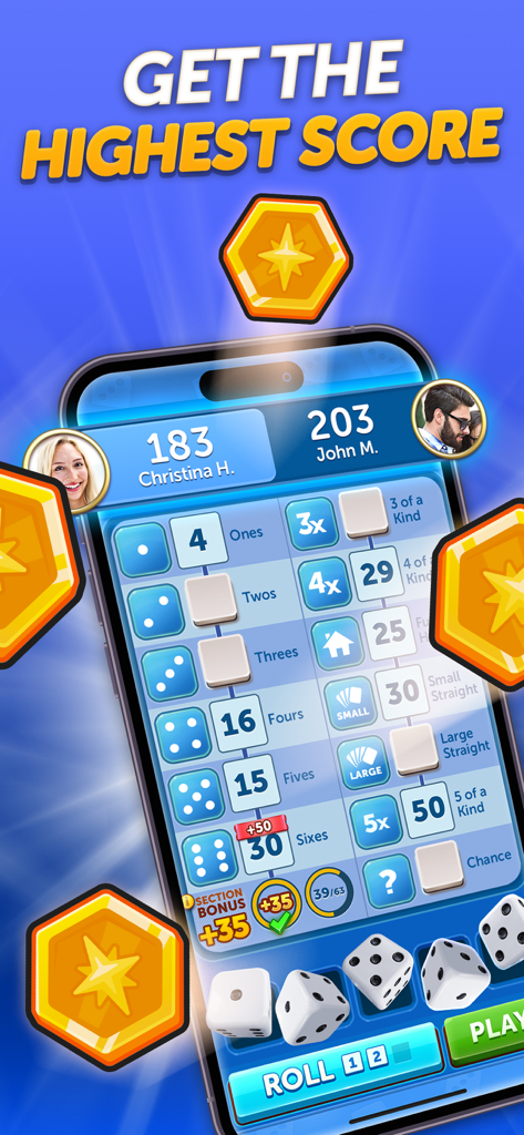 Mobile screen of Dice With Buddies showing a scorecard and players competing for the highest score.