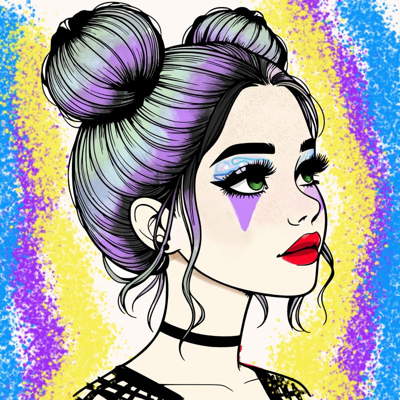 realistic girl with buns on the top of her head