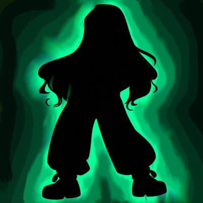 girl in baggy pants crop top and long hair