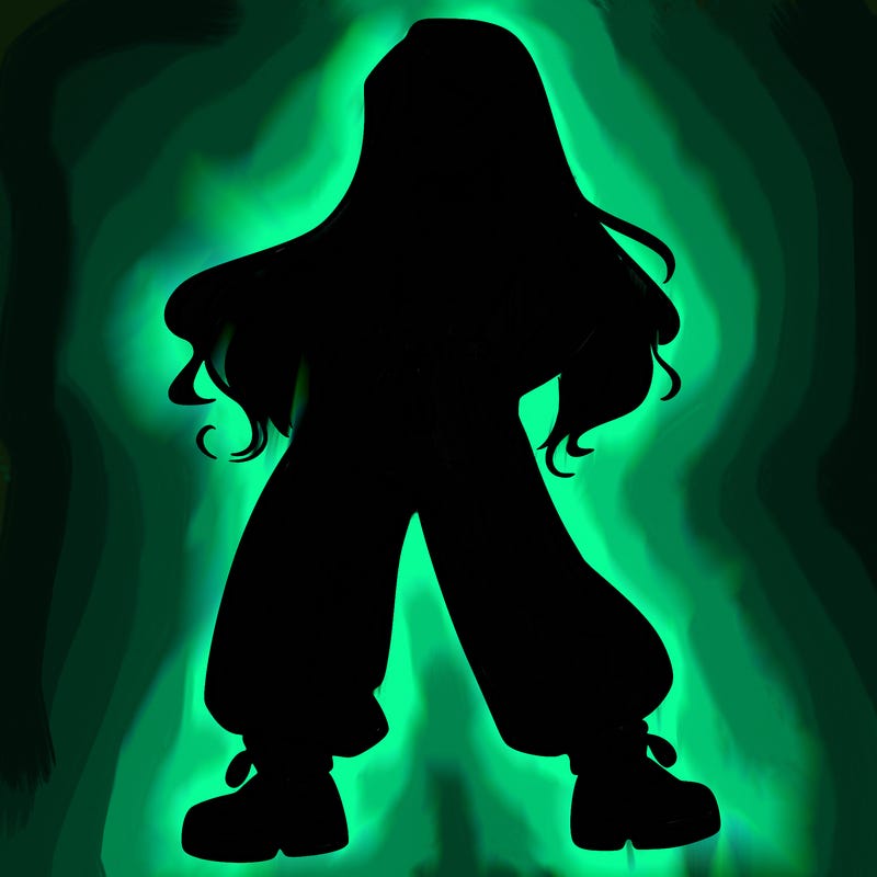 girl in baggy pants crop top and long hair