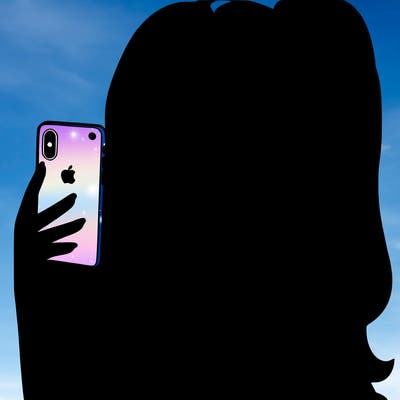 a realistic girl with a pony tail and a iphone