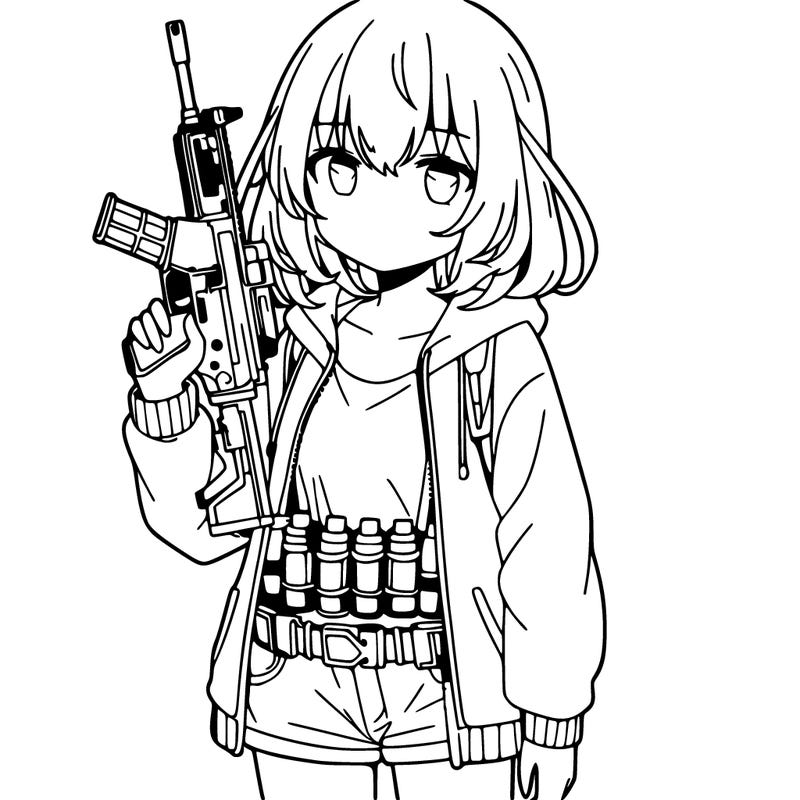 girl manga character with a gun