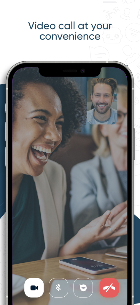 Uptime VoIP - Uptime VoIP-App-Oberfläche zeigt einen Videoanruf mit zwei Fachleuten