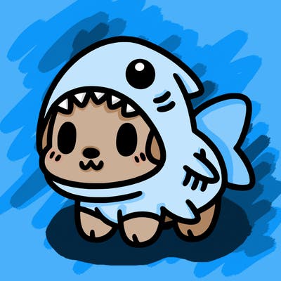 cute dog wearing a shark costume