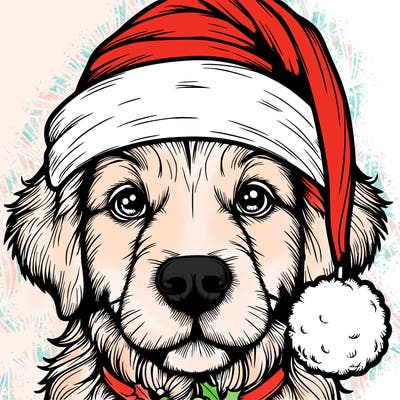 realistic dog with a christmas hat