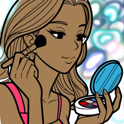 little girl putting on makeup