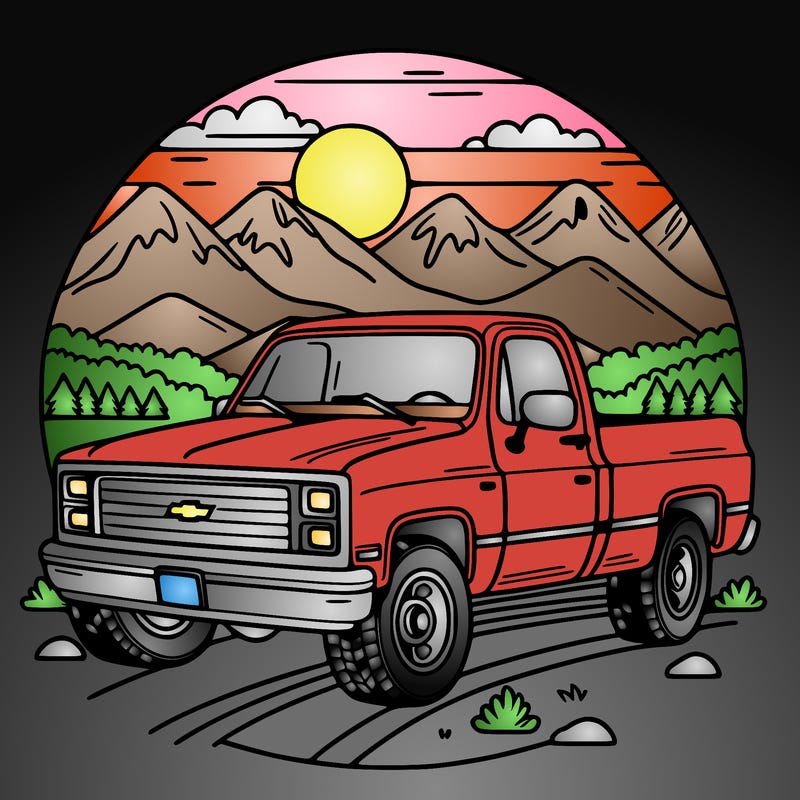 chevy truck in the mountains