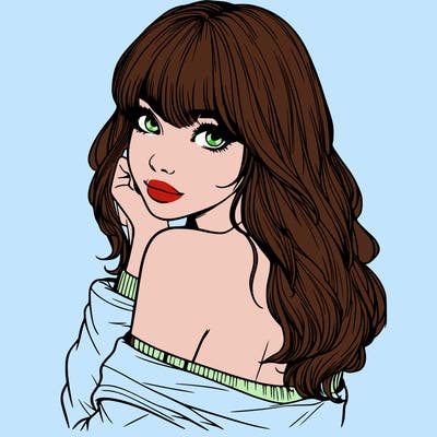 realistic girl with bangs looking over her shoulder