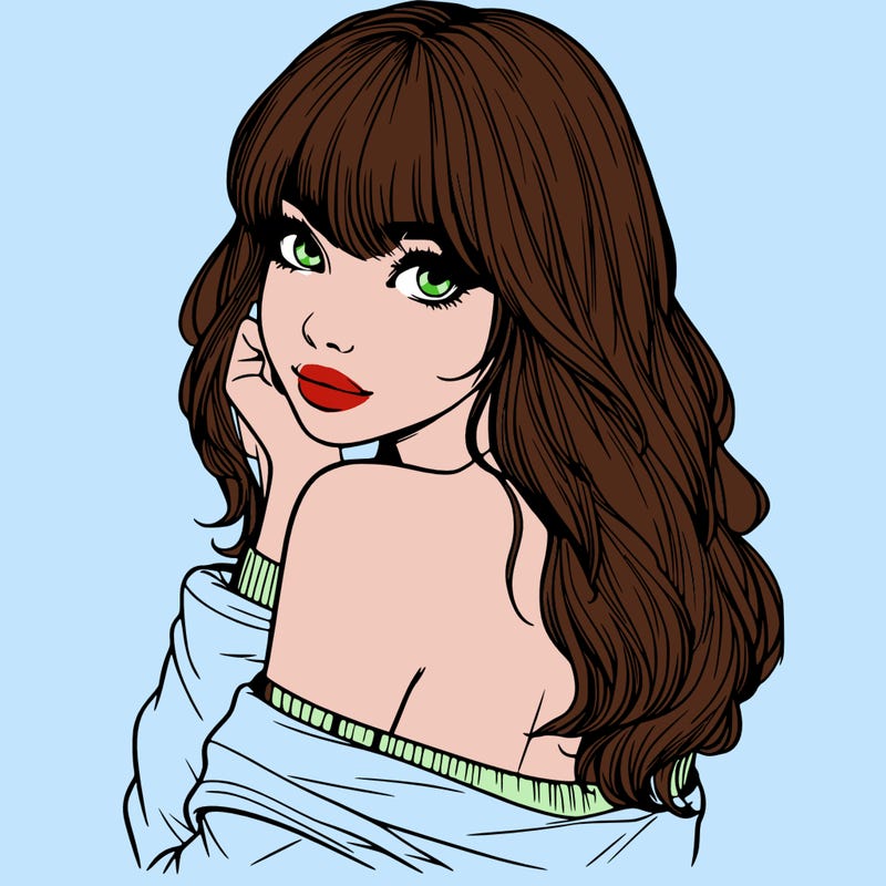 realistic girl with bangs looking over her shoulder