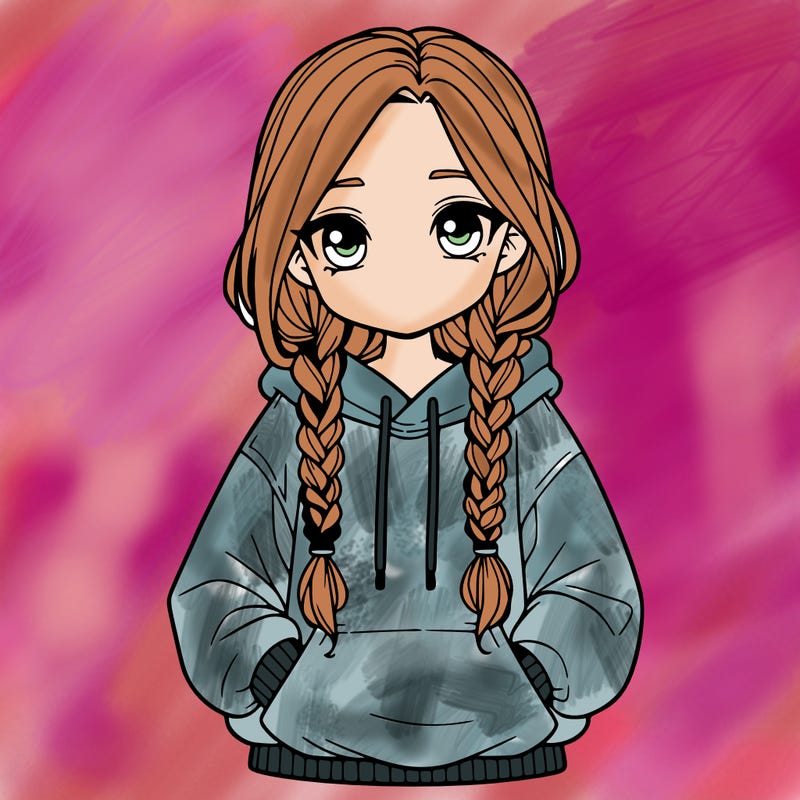 a realistic girl with a oversized hoodie and she has braids