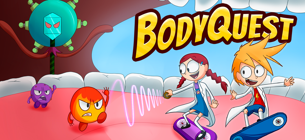 Human Body: STEM Science Games - Young scientists on nanoskates fighting viruses inside the human body in the BodyQuest app