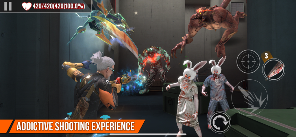 Gameplay screenshot of Zombie Hunter featuring character combat against mutated zombies