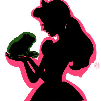 a shadow of a princess holding a frog realistic