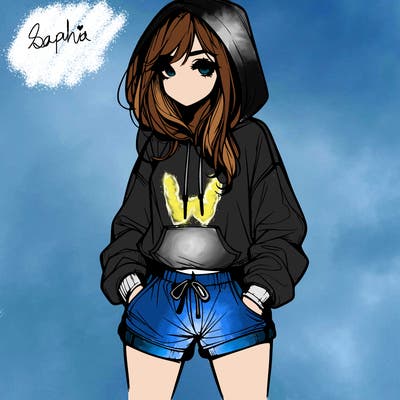 realistic girl in shorts and hoodie