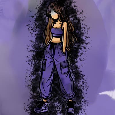 girl in baggy pants crop top and long hair