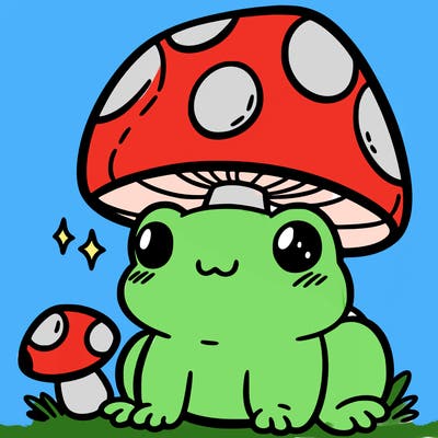a cute frog with a mushroom hat