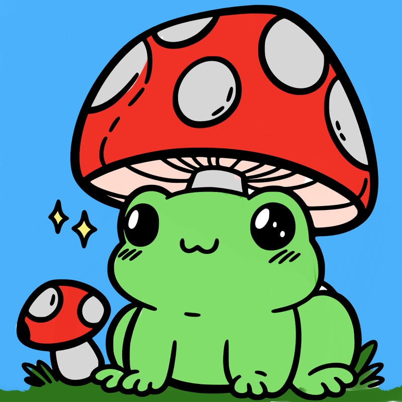 a cute frog with a mushroom hat