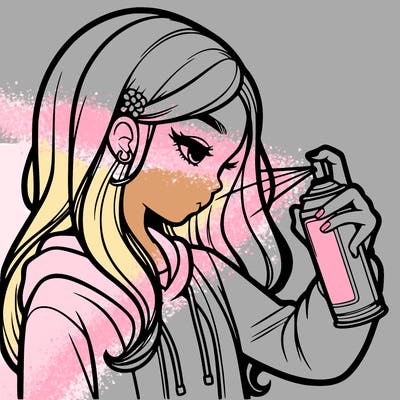 a realistic girl spray painting