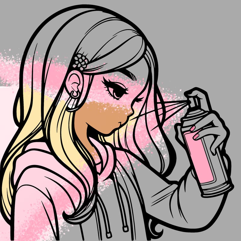 a realistic girl spray painting