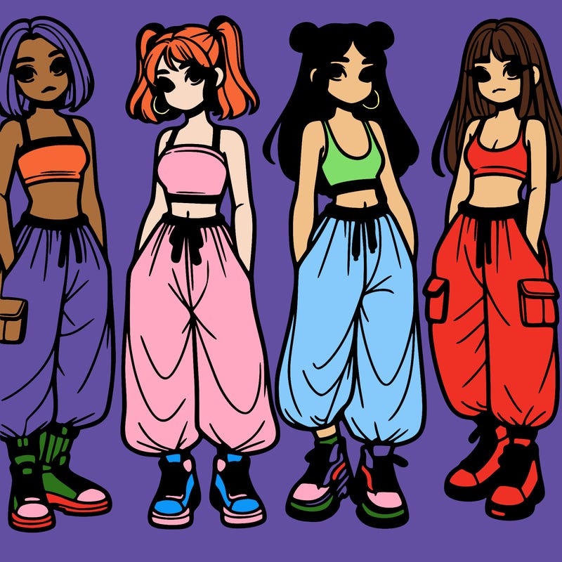 girls with crop top with baggy pants