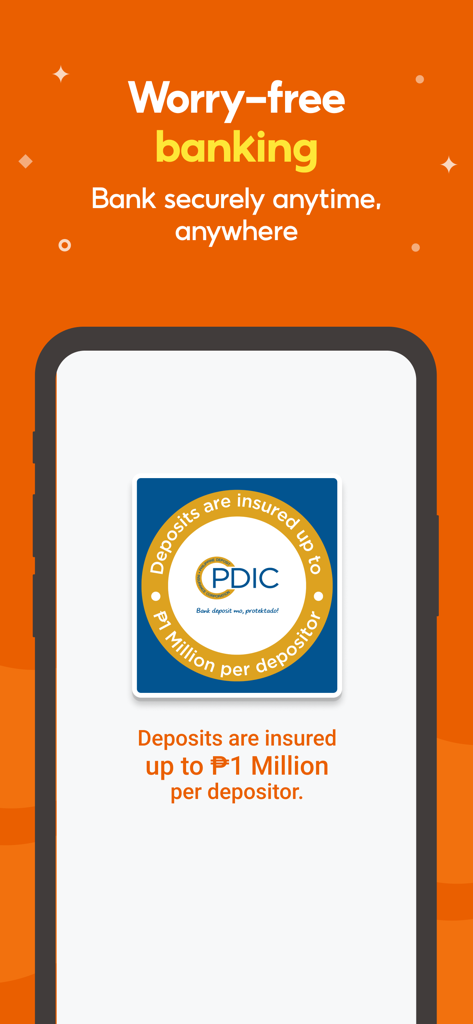 MariBank PH mobile app showing PDIC deposit insurance of up to 1 million pesos for secure banking