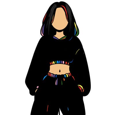 realistic girl faceless with baggy pants and a crop top