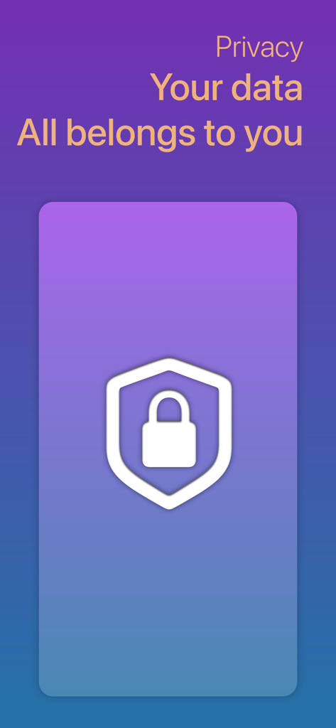 Pantalla de la aplicación Hamster Authenticator resaltando la privacidad de los datos con un icono de escudo y candado y el texto Todos tus datos te pertenecen.
