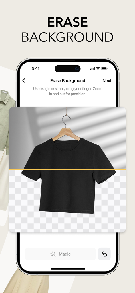 Digital Closet Organizer－Shkaf - 黒いTシャツをデジタル化するためのShkafアプリの背景削除機能