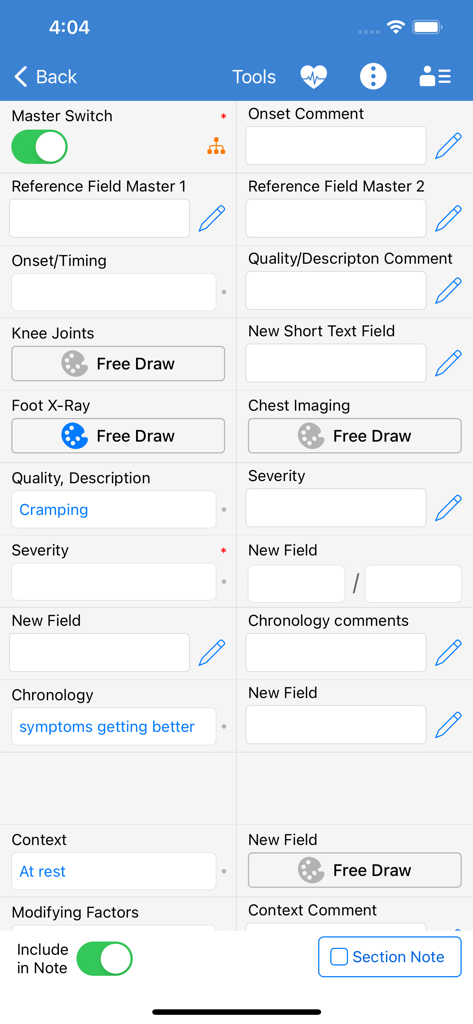 DrChrono EHR / EMR - DrChrono EHR clinical charting screen featuring customizable medical data fields and free draw tools for patient assessment.