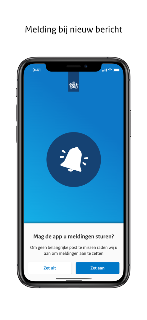 Screen from the Berichtenbox app asking the user to enable notifications with a bell icon.
