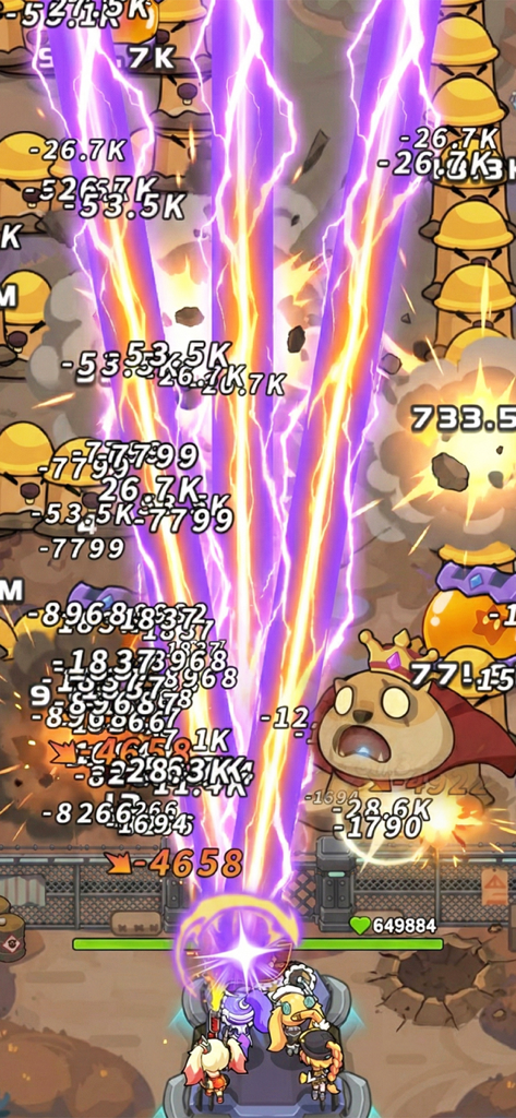 Dragon Fever TD - A hero squad using a powerful purple lightning skill to defeat waves of enemies in Dragon Fever TD