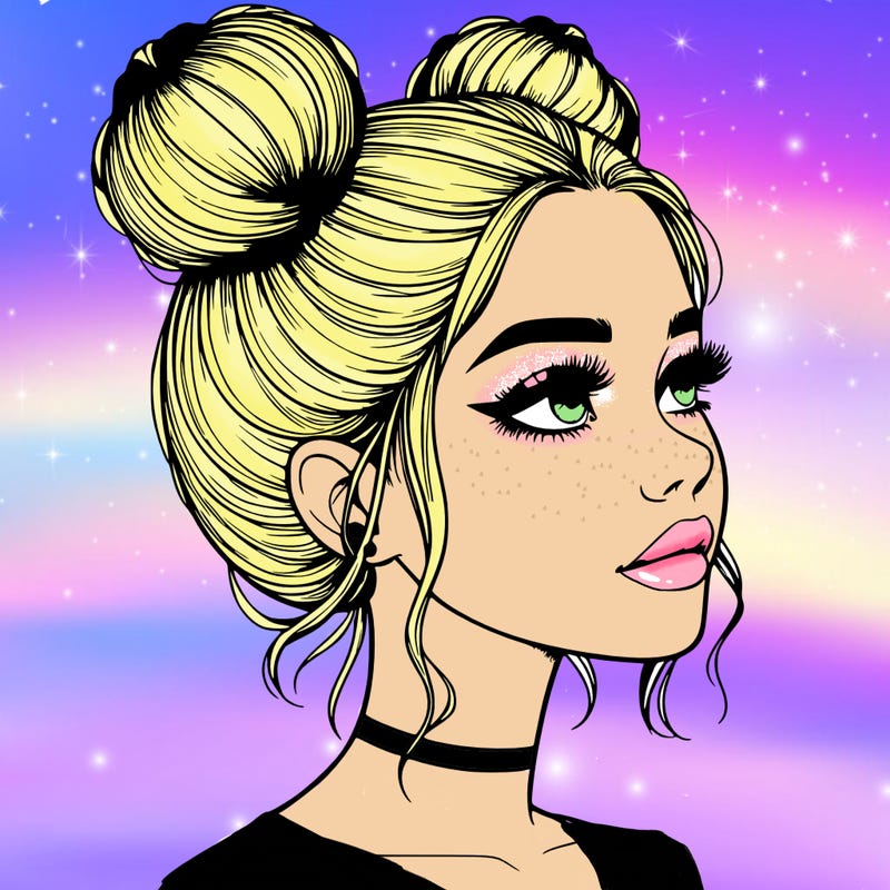 realistic girl with buns on the top of her head
