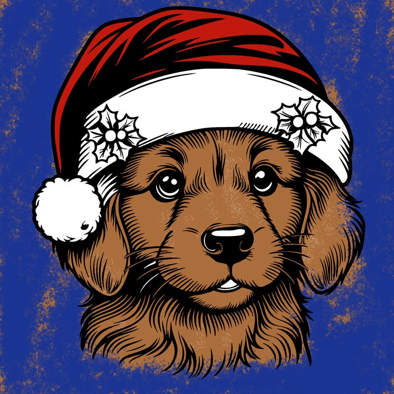 realistic dog wearing a santa hat