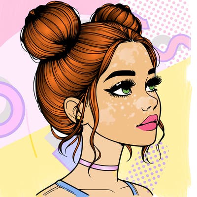 realistic girl with buns on the top of her head
