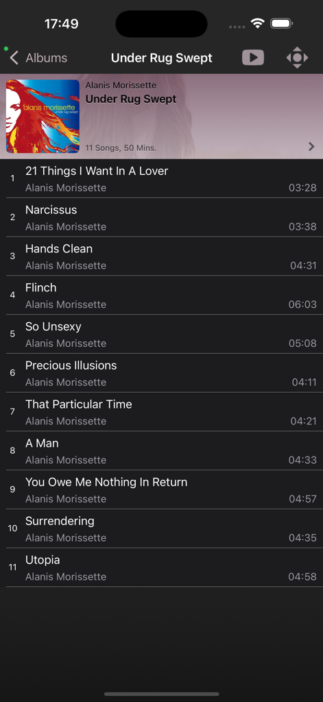 Official Kodi Remote app interface showing a music album tracklist with cover art in dark mode