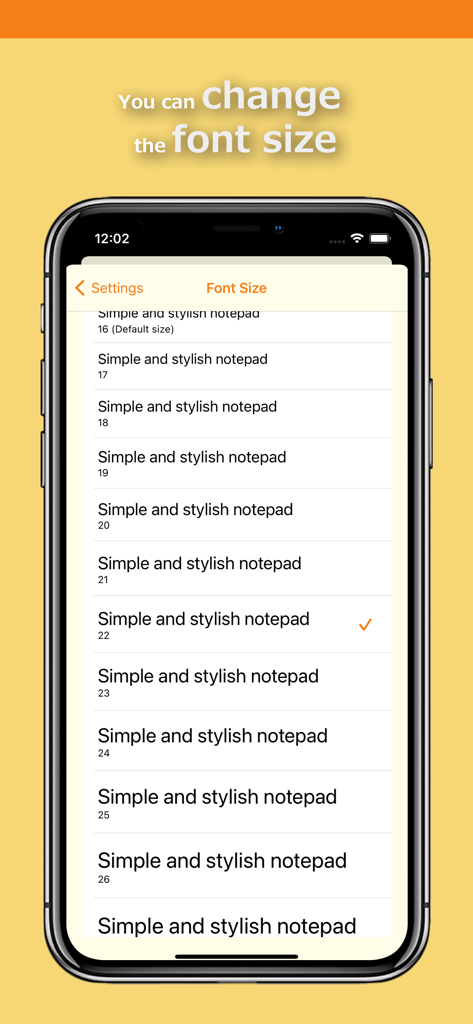 Memo Pad - Simple Note Pad - Screenshot of the font size settings screen in the Memo Pad app showing different text size options