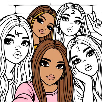 group of teen girls friends y2k up close in a selfie