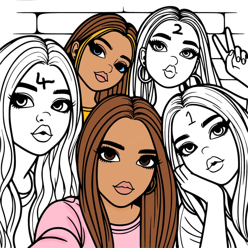 group of teen girls friends y2k up close in a selfie