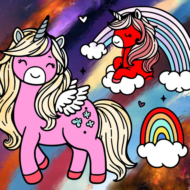 pink unicorns with fluffy rainbows