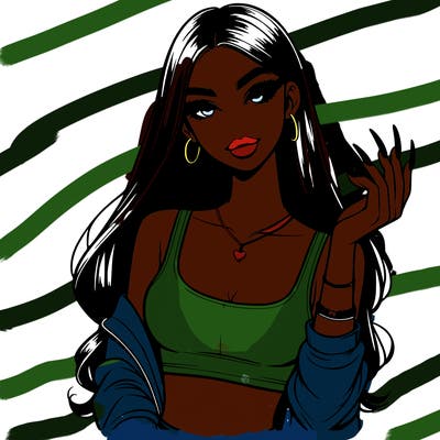 realistic girl with long acrylic nails and wearing crop top
