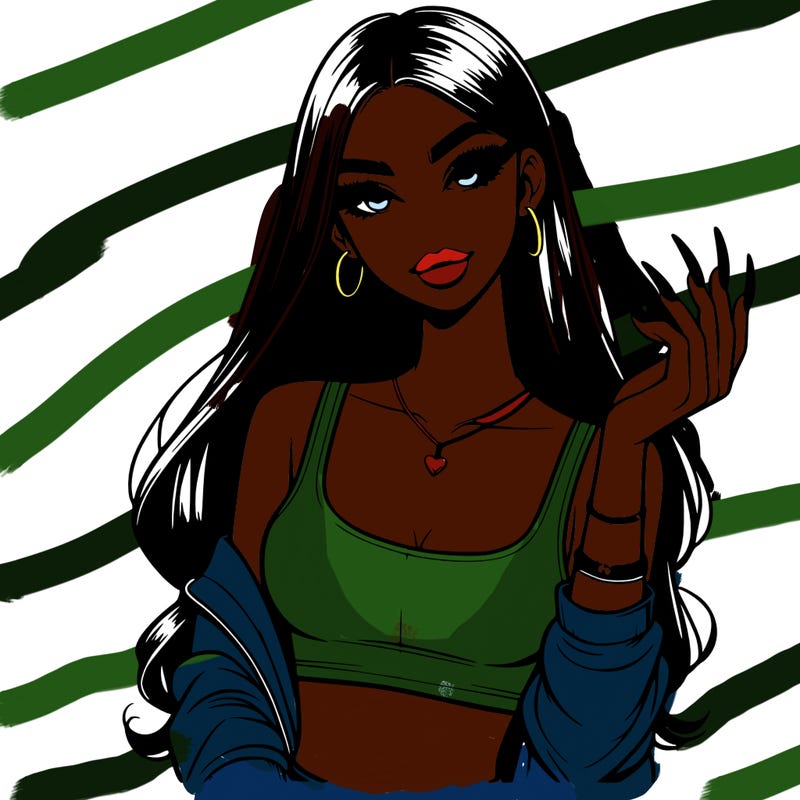 realistic girl with long acrylic nails and wearing crop top
