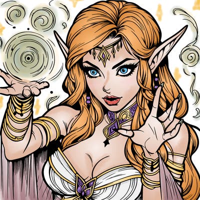 realistic scary beautiful elf sorceress casting spell