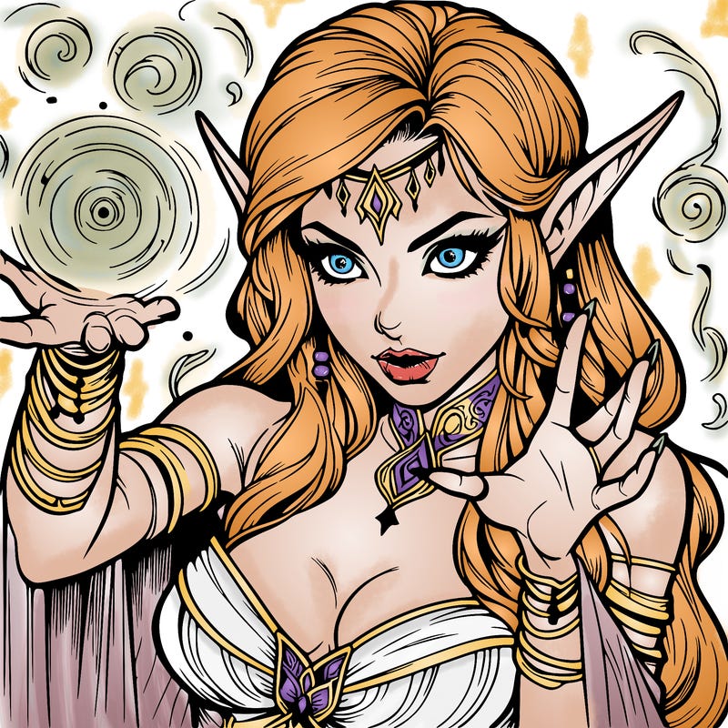 realistic scary beautiful elf sorceress casting spell