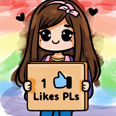girl holding a sign saying 10 likes pls