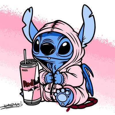 stitch a hoodie and redbull