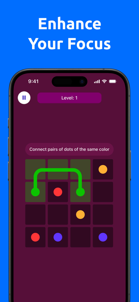 Brain Games: Memory Training - A mobile screen showing a dot connection puzzle game from the Brain Games app designed to enhance focus.