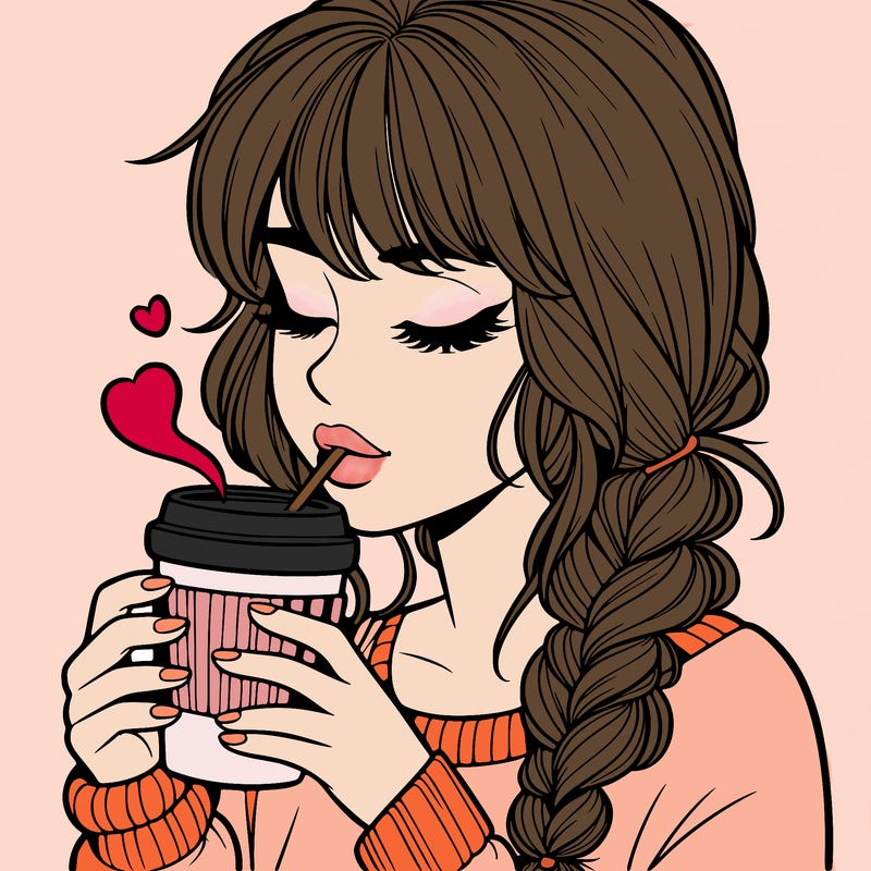 realistic girl drinking coffee
